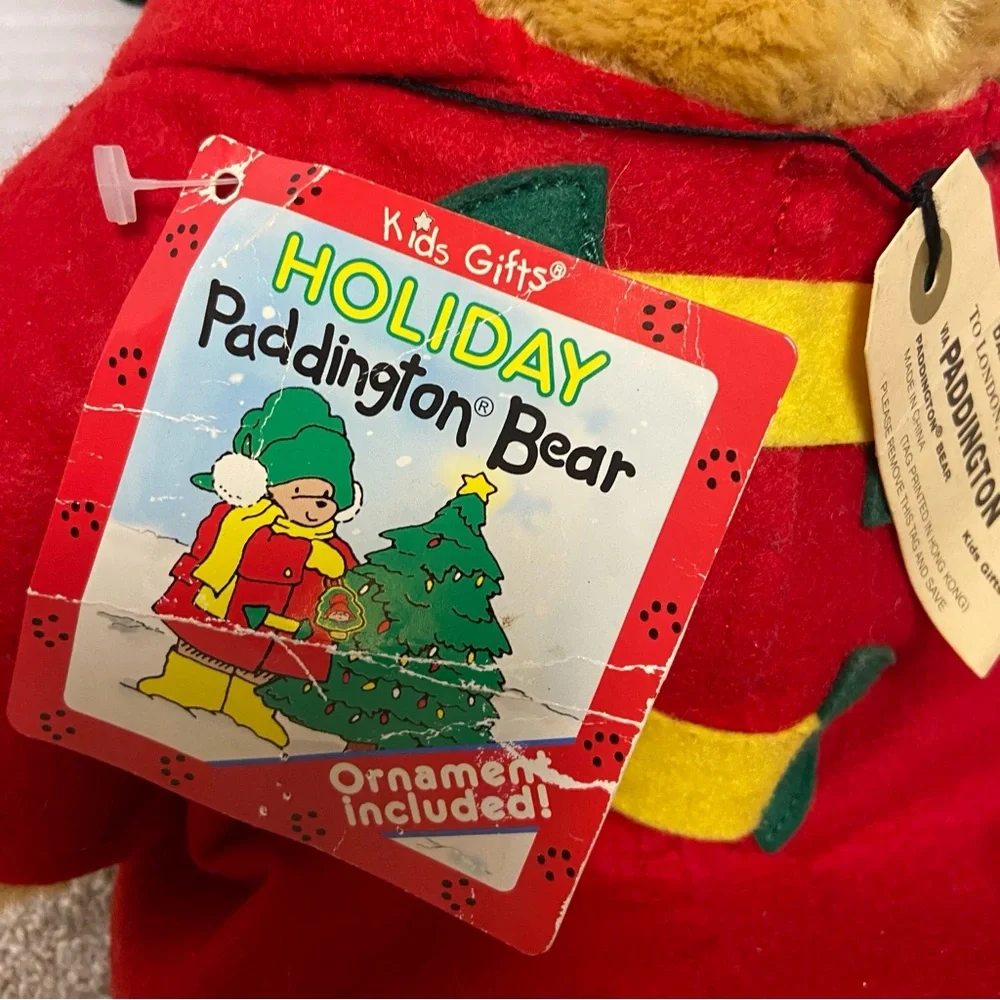 Vintage 1996 Sears Christmas Holiday Paddington Bear Plush, W/ Tag‎ & Ornament